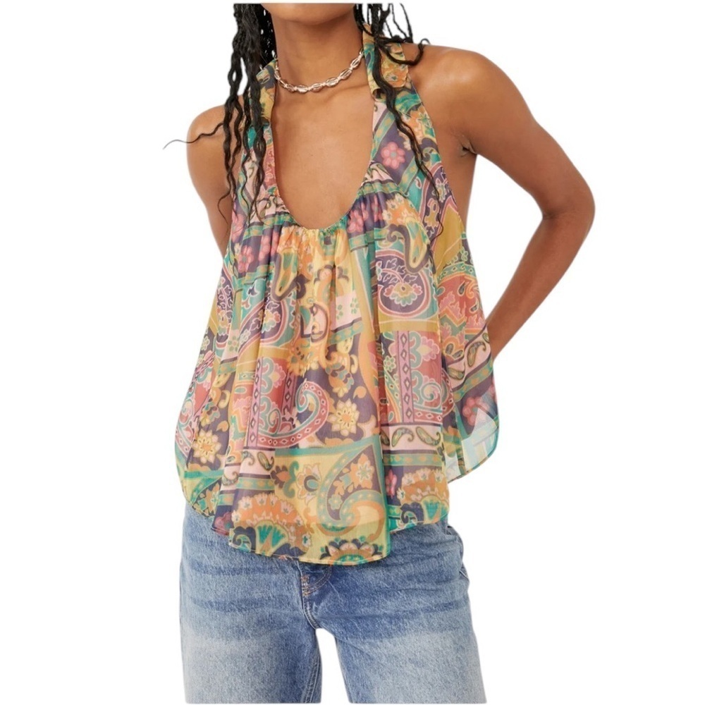 Free People Strawberry Tank Retro Combo Bohemian Halter Flowy Lightweight XS - Picture 7 of 9